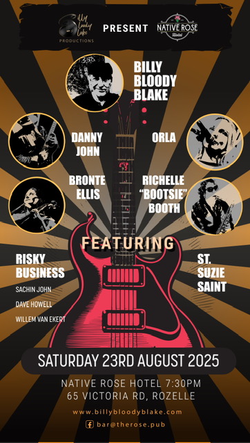 Native Rose Shows poster featuring Billy Bloody Blake, Danny John, Orla, Bronte Ellis, Richelle Bootsie Booth, Risky Business and St. Suzie Saint